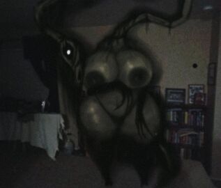 2025 analog_horror big_breasts breasts building curvy_figure dark_body dark_room female female_focus flashlight glowing glowing_eyes guhg_kemonowo house huge_breasts huge_thighs long_horse_(trevor_henderson) looking_at_viewer mixed_media monster monster_girl_(genre) nightmare_fuel skeletal thick_thighs trevor_henderson venus_body voluptuous voluptuous_female wide_hips