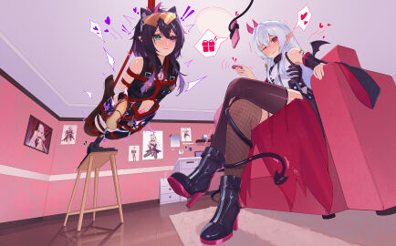 1boy absurdres anal anal_object_insertion animegao arms_behind_back bare_shoulders black_thighhighs bondage boots chastity_cage cosplay couch detached_sleeves dildo eyewear_on_head female flat_chastity_cage glasses grey_hair heterochromia high_heel_boots high_heels highres hogtie jianghuyemeng_(midsummer) kigurumi long_hair looking_at_viewer male navel nipple_piercing object_insertion on_couch original piercing pointy_ears purple_hair red_eyes restrained sex_machine sex_toy shibari_over_clothes shirt sitting skindentation small_chastity_cage suspension thighhighs trap white_shirt x-ray zettai_ryouiki