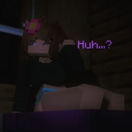 1girls bed big_breasts breasts confused female jenny_belle_(slipperyt) minecraft panties sitting solo