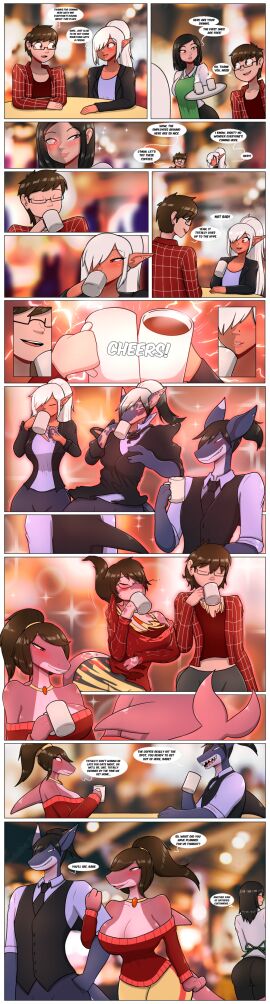 absurd_res alternate_costume anthro ass beverage big_ass big_breasts big_butt black_hair blue_body blush breast_growth breast_reduction breasts brown_eyes brown_hair cafe clothed clothing clothing_swap coffee coffee_mug colored comic dialogue drinking english_text expansion fangs female fish ftm_transformation gender_transformation group growth hair hair_growth hair_shrinking happy hi_res human identity_death judgement6x long_hair love male mammal marine mind_alteration mtf_transformation personality_change pink_body ponytail red_eyes romantic romantic_couple shark smile species_transformation speech_bubble tail tail_growth teeth text thick_thighs thigh_expansion thigh_reduction tied_hair transformation trio unaware white_hair