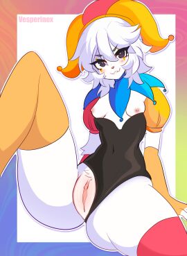 balatro bending_forward bending_over breasts bunny_girl bunny_tail clown clown_makeup female oc original_character pussy vesperinox