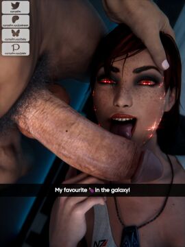 1boy 1girls 3d alternate_version_available big_penis cock commander_shepard currysfm dog_tags english_text female female_focus femshep freckles freckles_on_face glowing_eyes grabbing_head hand_on_head head_grab huge_cock jane_shepard large_penis licking licking_penis light-skinned_female light-skinned_male light_skin looking_at_viewer male mass_effect mole_on_penis open_mouth oral oral_sex out_of_frame out_of_frame_male penis pubic_hair red_eyes renegade_shepard snapchat straight tank_top tanktop text watermark white_tank_top