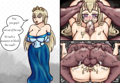 blonde_hair color comic crying cum_in_mouth cum_in_pussy dark-skinned_male fellatio female male mating_press no_ai princess pussy sweatdrop useless_princess_and_the_village_renovation usless_princess vragou yustie yustitia_a_garland