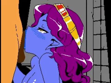 1female 1girls 1male 2d animated blowjob blue_skin blush cum cum_girls_vol.3_-_goddess_continent cum_in_mouth ejaculation female flustered handjob jermaneels lipstick open_mouth pixel_art purple_hair ramian_(cum_girls) snake_girl tagme video