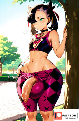 ai_generated bulge futanari goth_girl marnie_(pokemon) penis pokemon precum teenager