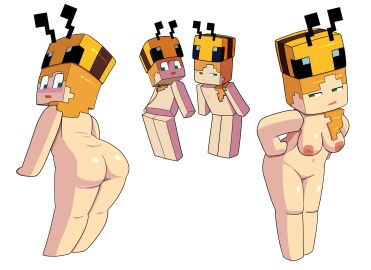 alex_(minecraft) ass bee_(minecraft) breasts cosplay cube_head cubic_body cute female ginger impstripe looking_at_own_butt microsoft minecraft mojang sagging_breasts wholesome