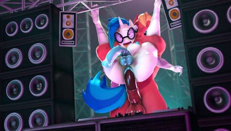 3d animal_genitalia animal_penis anthro balls big_breasts big_macintosh_(mlp) blue_penis breasts dickgirl dj_booth duo equid equine equine_genitalia equine_penis erection eyewear feet female flexing friendship_is_magic from_behind_position full_nelson futanari genitals glasses hasbro herm herm/male holding_another holding_both_legs holding_legs_up holding_partner horn horse intersex intersex/male legs_up looking_pleasured male male_on_futa mammal my_little_pony mythological_creature mythological_equine mythology nipples nude open_mouth penetration penis pony public pussy screwingwithsfm sex speaker standing standing_sex tail unicorn vaginal_penetration vinyl_scratch_(mlp)