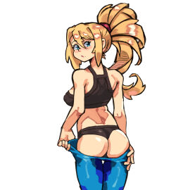 blonde_hair female female_only metroid samus_aran solo solo_female solo_only sports_bra sportswear