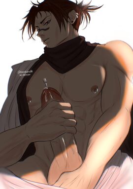 1boy abs balls big_penis black_hair choso_kamo erect_nipples erect_penis erection gay gay_male jujutsu_kaisen kenkaru86 male male_focus male_only masturbation nipple_piercing nipples pecs pectorals penis piercing solo solo_focus solo_male sounding testicles veiny_penis yaoi