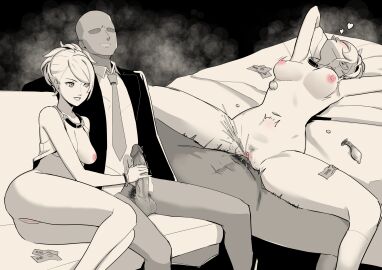 1girls eightyfourart handjob heart lisa_silverman money orgasm partially_clothed persona persona_2 pink_nipples prostitution sketch used_condom