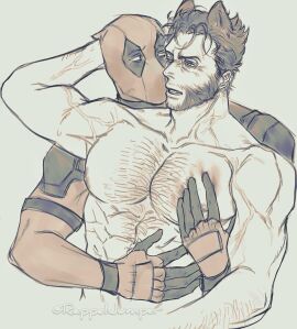cat_ears chest_hair deadpool deadpool_&_wolverine_(2024) gay gloves james_howlett logan_(x-men) male male_only marvel marvel_cinematic_universe marvel_comics monochrome muscular muscular_male nipples nude pectorals rappelvide short_hair wade_wilson wolverine_(x-men) x-men yaoi