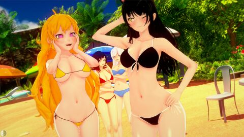 2024 3d 4girls ahoge alterego animal_ears beach belly_button bikini black_bikini black_hair blake_belladonna blonde_hair blue_bikini blue_eyes blush canon_couple cat_ears cat_girl catgirl color digital_media_(artwork) faunus female female_focus female_only front-tie_bikini hands_on_face heart-shaped_pupils in_love kemonomimi long_hair looking_at_another looking_at_partner multicolored_hair navel nipple_bulge one_eye_closed palm_tree posing purple_eyes red_bikini red_hair ruby_rose rwby sfw sfw_version short_hair side-tie_bikini side_ponytail silver_eyes source swimsuit tagme team_rwby two-tone_hair umbrella weiss_schnee white_hair yang_xiao_long yellow_bikini yellow_eyes yuri