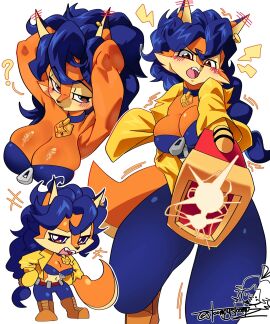 1girls 2d anthro anthro_only artist_signature bare_arms bare_shoulders big_breasts blue_hair breasts brown_eyes carmelita_fox clothed clothed_female clothing color female female_only fox fox_ears fox_girl fox_tail furry furry_female hi_res large_breasts long_hair looking_at_viewer non-nude playstation police_uniform policewoman sly_cooper_(series) solo solo_female sony_interactive_entertainment stoompynsfw tagme thick_thighs