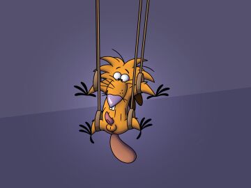 4_fingers 4_toes absurd_res anthro anus balls beaver biped black_eyes bondage bound buckteeth cuffs_(disambiguation) erection feet fingers front_view fur genitals gradient_background harness hi_res johnofe male mammal masturbation nickelodeon norbert_beaver nude penis purple_nose restraints rodent rope rope_bondage rope_harness semi-anthro simple_background spread_legs spreading suspension suspension_bondage tapering_penis teeth the_angry_beavers toes whiskers yellow_body yellow_fur