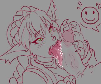 animated anthro beastform big_tongue blowjob blush braid camelot claws clothed clothed_female_nude_male drooling emote fellatio female furry golden_sun golden_sun_dark_dawn green_eyes human_on_anthro kissing kissing_penis licking long_hair male monochrome nintendo oral oral_fixation penis penis_lick penis_on_tongue saliva sloppy_blowjob sloppy_kiss smile sveta sveta_(golden_sun) tongue transformation twin_braids twintails ungulatr werewolf wet