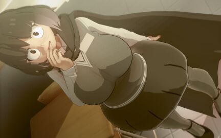 3d 3d_(artwork) arm_on_breast ass big_ass big_breasts black_cape black_eyes black_hair black_shoes black_skirt breasts cape female from_above grey_legwear grey_vest hand_on_mouth hilda_(series) huge_ass huge_breasts kaisa_(hilda) koikatsu large_ass large_breasts legwear light-skinned_female light_skin looking_at_viewer open_mouth pale-skinned_female pale_skin papaoso purple_hair shirt shoes short_hair skirt standing thick thick_ass thick_body thick_breasts thick_butt thick_hips thick_legs thick_thighs thigh_highs thighhighs thighs two-tone_hair vest voluptuous voluptuous_female white_shirt wide_hips