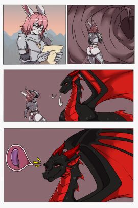 black_scales bunny_boy bunny_ears dragon duo furry male pink_hair pink_panties red_scales white_fur yonooshi