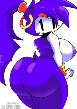 1girls areolae ass back_view black_eyes black_nose breasts dated ear_ring eulipotyphlan female female_only friday_night_funkin friday_night_funkin_mod furry hedgehog large_ass large_breasts looking_at_viewer looking_back mob_face needlemouse_(character) needlemouse_(series) nipples open_mouth ponytail purple_fur purple_nipples sarah_henderson_(needlemouse) shantae_(cosplay) shantae_needlemouse smile sonic.exe sonic.exe_(series) spicyboi tagme twitter_username white_background white_skin wrist_cuffs