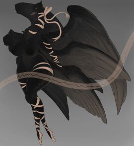 absurd_res anatid anseriform anserinae anthro areola avian beak big_breasts bird black_body black_feathers black_swan_(species) black_wings breasts feathered_wings feathers female genitals hi_res khemmmis nipples nude pussy solo swan thick_thighs vulva wings