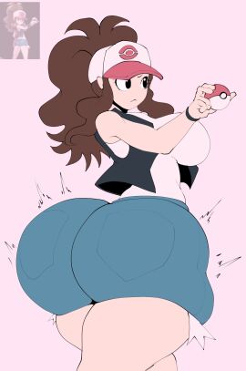 1girls 2025 ass ass_focus big_ass big_breasts breasts brown_hair cay_cant_draw fat female female_only hat hilda_(pokemon) holding_object long_hair pokeball pokemon reference_image shorts simple_background solo thick_thighs thighs voluptuous voluptuous_female wide_hips