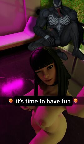 1boy 1girls 2boys 3d alien anal avengers breasts charlotte_(fortnite) crossover female fortnite male marvel marvel_comics nude penetration penis sex spider-man_(series) tiktok tinder_(app) venom venom_(marvel)