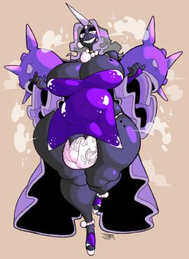 2023 anthro balls belly big_breasts bivalve breasts bulge clothing cloyster digital_media_(artwork) dress footwear futanari gem generation_1_pokemon genitals gold_(metal) gold_jewelry gold_necklace gold_ring grey_hair hair half-closed_eyes high_heels horn intersex jewelry jinti_(artist) marine mollusk narrowed_eyes necklace nintendo one_foot_raised oyster panties panties_bulge pearl_(gem) pearl_earrings pearl_necklace penis pokemon pokemon_(species) purple_clothing purple_dress purple_eyes purple_shell shell signature simple_background smile solo sparkles thick_thighs underwear