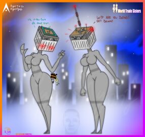 agonywelds angelsagony anthro ass breasts building buildings controversial controversy deki female male never_forget offensive sketch smaller_male taller_female tenna_(angelsagony) thick_ass thick_thighs thighs twin_towers wide_hips worldtradesisters
