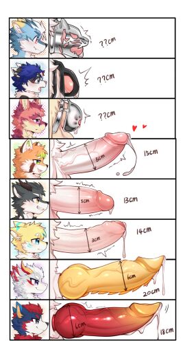 anthro balls black_body blue_body blue_hair bodily_fluids canid canine canis chart chastity_cage chastity_device closed_smile cum_strand dragon dripping embarrassed erection foreskin genital_fluids genitals green_eyes grin group hair hi_res horn humanoid_genitalia humanoid_penis jeno520573 knot male mammal mouth_closed mythological_creature mythological_scalie mythology nub_chastity_cage open_mouth penis penis_chart penis_comparison precum precum_drip purple_eyes red_body red_hair retracted_foreskin ridged_penis scalie side_view smile stylized_chastity_cage tears uncircumcised unretracted_foreskin vein veiny_penis white_body wolf yellow_eyes yellow_penis