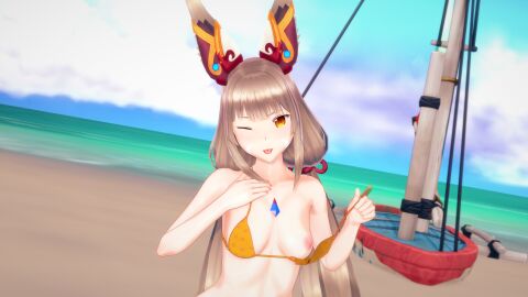 1girls 3d azmo beach bikini boat breasts cat_ears cat_girl catgirl clouds core_crystal facial_markings female grey_hair koikatsu looking_at_viewer nia nia_(blade) nintendo nipples ocean orange_bikini orange_swimsuit outside painted_fingernails sky small_breasts swimsuit tongue tongue_out twintails water xenoblade_(series) xenoblade_chronicles_2 yellow_eyes
