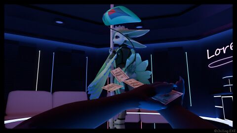 3d 4_ears anthro armwear ass avali chilling.exe clothing digital_media_(artwork) disembodied_hand erection feathered_wings feathers feet fishnet_armwear fishnet_clothing fishnet_legwear genitals hi_res legwear looking_at_viewer make_it_rain male money multi_ear nude penis presenting presenting_hindquarters tail watermark wings