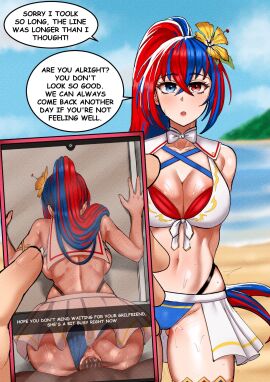 1boy 1girls after_sex alear alear_(female)_(seaside_dragon)_(fire_emblem) alear_(fire_emblem) alear_(fire_emblem)_(female) bad_end banvart5 blue_and_red_hair blue_eyes blue_hair breasts cheating cheating_(relationship) cheating_girlfriend cleavage concerned cuckold cuckold_pov cum cum_in_pussy dark-skinned_male dark_skin english_text female fire_emblem fire_emblem_engage flower flower_on_head front-tie_top heterochromia highres indifference indifferent interracial juxtaposition large_breasts looking_at_viewer male microskirt multicolored_hair netorare nightmare_fuel nintendo ntr phone photo_comparison pov pussy red_eyes red_hair sex sex_from_behind skirt snapchat tagme two-tone_hair vaginal_penetration