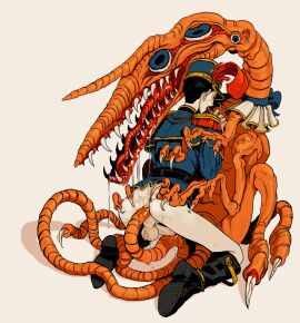 ambiguous_gender anal anal_sex balls bodily_fluids body_horror clothing duo erection feral genitals hat headgear headwear hi_res human humanoid humanoid_genitalia humanoid_on_feral humanoid_penis hybrid imminent_mental_illness male male/ambiguous male_on_feral mammal monster multi_arm multi_eye multi_limb nightmare_fuel penetration penis perineum saliva saliva_string simple_background sinnykitt synndere tail tail_fetish tail_in_ass tail_insertion tail_play white_background xenophilia zoophilia