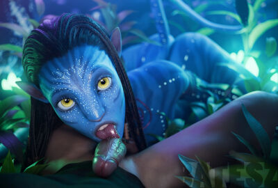 1boy 1girls 3d alien alien/human alien_girl alien_humanoid alien_on_human ass avatar avatar:_the_way_of_water batesz big_eyes bigger_female black_hair blue_skin blue_skinned_female curious dark-skinned_male dark_skin erect_penis erection fellatio female humanoid humanoid_female humanoid_on_human imminent_sex interspecies larger_female licking_penis long_hair looking_at_viewer male male_pov na'vi neytiri oral penis pov shorter_male smaller_male straight tongue tongue_out yellow_eyes