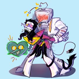 deltarune hate_sex heart male rough_sex spamtenna spamton_g_spamton spamton_neo standing tenna_(deltarune) yaoi