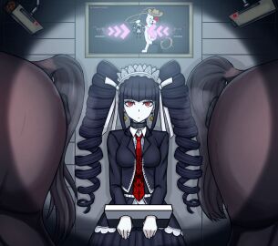 1girls ambiguous_gender anus between_butts black_hair brown_body camera celestia_ludenberg clothing collar cowboy_hat cuff_(restraint) danganronpa danganronpa:_trigger_happy_havoc dress drill_curls ear_piercing ear_ring equid equine equine_anus execution female female/ambiguous female_on_feral feral group handcuffed handcuffs hat headgear headwear hi_res horse human human_on_feral imminent_sex interspecies lasso looking_at_viewer mammal metal_cuffs monokuma necktie ntremi piercing plushie puffy_anus red_eyes restraints ring_piercing rope size_difference spotlight steam tail teddy_bear twintails white-skinned_female white_body white_skin zoophilia