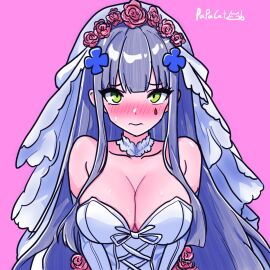 big_breasts breasts embarrassed_female female girls'_frontline girls'_frontline_2:_exilium hk416_(girls'_frontline) klukai_(girls'_frontline_2) neckline papacat_(artist) wedding_dress