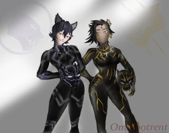 2girls black_panther_(2018) black_panther_(cosplay) black_panther_(marvel) black_panther_(series) cosplay crossover crossover_cosplay erik_killmonger_(cosplay) female female_only kali_belladonna light-skinned_female light_skin looking_at_viewer marvel marvel_cinematic_universe marvel_comics omnipotrent rwby sienna_khan
