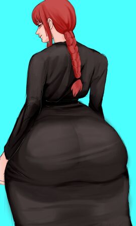 1girls 2024 ass ass_in_dress big_ass blue_background bottom_heavy bubble_ass bubble_butt chainsaw_man clothing dress fat_ass female female_only huge_ass large_ass makima_(chainsaw_man) massive_ass notsafe4marcus rear_view red_hair solo thick_ass thick_thighs thunder_thighs wide_hips yellow_eyes