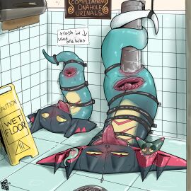 absurd_res anal anal_sex anus blush bodily_fluids body_modification bondage bound clitoris clitoris_piercing dragapult drakloak dreepy drooling duo facial_piercing female female/female feral foxvomitarts gag gaping generation_8_pokemon genital_piercing genitals group hi_res large_insertion living_toilet looking_at_viewer nintendo nose_piercing penetrable_sex_toy penetration piercing pokemon pokemon_(species) pussy saliva sex_toy what