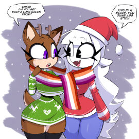 2girls anthro anthro_only canon_couple edit edited english_text female female_only fur furry molly_(nelljoestar) nelljoestar pride_colors purple_eyes simple_background tagme winter_(nelljoestar)
