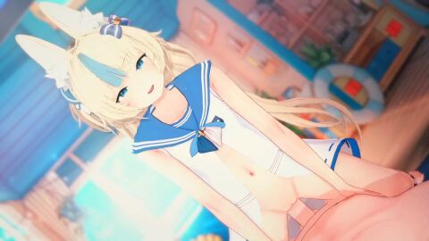 1boy 1girls beach blonde_hair cat_ears cowgirl_position crab female furry male penetration penis penis_in_pussy riding riding_penis sameko_saba sex shark_tail skirt skirt_lift sole_female swimsuit tagme video virtual_youtuber wataamage