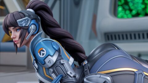 1girls 3d ass big_ass blue_eyes blurry_background braid braided_hair captain_lacroix clothed clothing female highres light-skinned_female light_skin lying lying_on_stomach mirrorwatch overwatch overwatch_2 ponytail round_ass round_butt very_long_hair widowmaker