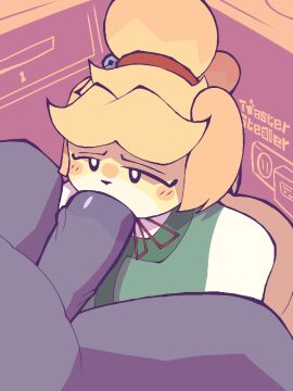 1boy 1girls 3:4 animal_crossing animated anon anthro big_penis blush blush_lines canid canine clothed clothing domestic_dog duo fellatio female genitals grey_body hi_res human isabelle_(animal_crossing) male male/female mammal nintendo oral partially_clothed penile penis sex short_playtime straight tagme tail tail_motion toasterstealer vein veiny_penis vertical_video yellow_body