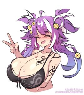1girls bebatch big_breasts body_markings bra breasts eyes female huge_breasts large_breasts michi_mochievee overflowing_breasts purple_hair stit stitches tattoo v virtual_youtuber vshojo
