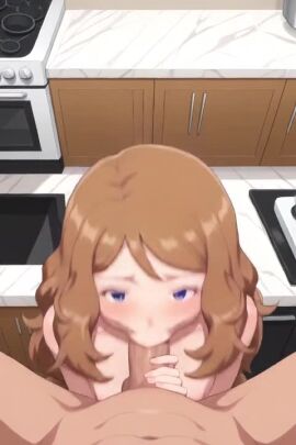 abs ai_generated blonde_female blonde_hair blowjob blue_eyes deep_blowjob deepthroat eye_contact fellatio huge_cock kitchen muscular muscular_male no_sound oral oral_sex pokemon pov pov_blowjob pov_male serena_(pokemon) tagme thrusting_into_mouth video