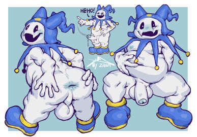 2024 4_fingers abstract_background anus ass atlus backsack balls ballsack belly biped blue_background blue_clothing blue_footwear blue_shoes blush bodily_fluids clothing cum cum_trail cumshot demon digital_media_(artwork) ejaculation erection fingers fool's_hat footwear foreskin genital_fluids genitals glans hat headgear headwear humanoid humanoid_genitalia humanoid_penis imp jack_frost_(megami_tensei) looking_at_viewer looking_back male megami_tensei mostly_nude multiple_poses nipples open_mouth overweight penis pose rear_view sega shoes signature simple_background smile solo spread_anus spreading text uncircumcised white_balls white_body white_penis zi_ran