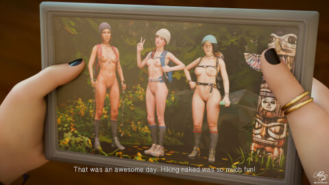 3d 3girls absurd_res alex_chen asian asian_female athletic athletic_female backpack bag beanie belt blender breasts cap casual chubby chubby_female curvy female footwear forest functionally_nude glasses handwear hat hi_res hike hiking hiking_boots human large_areolae large_breasts life_is_strange life_is_strange:_true_colors multiple_females multiple_girls naked_footwear naked_hat nonsexual nonsexual_nudity nude nude_female nudism nudist outdoor_nudity outdoors pale_skin peace_sign photo_(object) pussy red_hair reynydays riley_lethe shaved_pussy small_breasts socks socks_and_shoes steph_gingrich tactical_nudity thick_legs