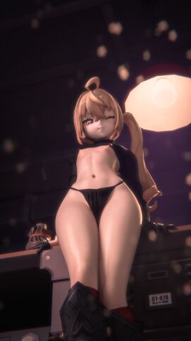 3d breasts female gloves khaalida luciana_de_montefio panties small_breasts sweater wide_hips wink zenless_zone_zero