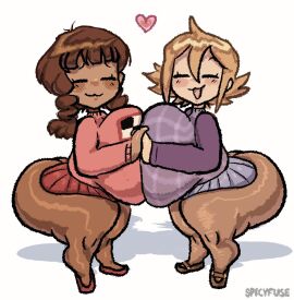 2girls ass blonde_hair breast_press breasts brown_hair female huge_ass huge_breasts madotsuki pantyhose spicyfuse thick_thighs twin_braids urotsuki yume_2kki yume_nikki yume_nikki_fangame