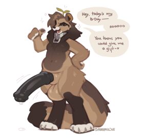 2025 anthro balls biped brown_body brown_fur brown_hair brown_tail canid canine claws danomil digital_drawing_(artwork) digital_media_(artwork) english_text erection feet fingers front_view fur genitals hair handpaw looking_at_viewer male mammal nude nude_anthro nude_male paws penis raccoon_dog solo standing tail tanuki text toe_claws toes